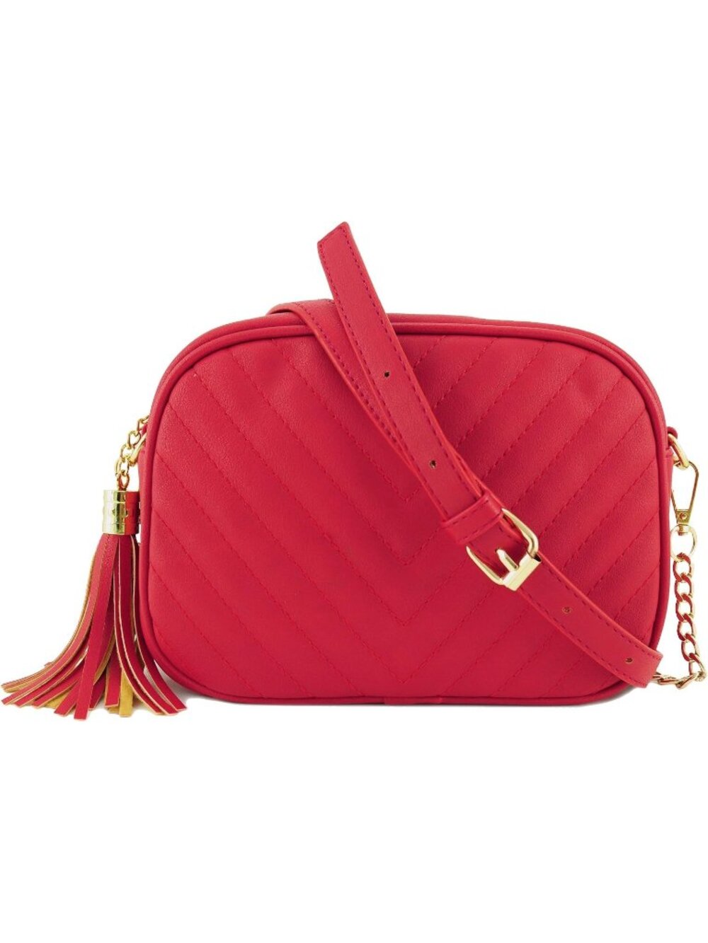 〽️Women's Red Faux Leather Top Zipper Chain Strap Shoulder Crossbody Bag